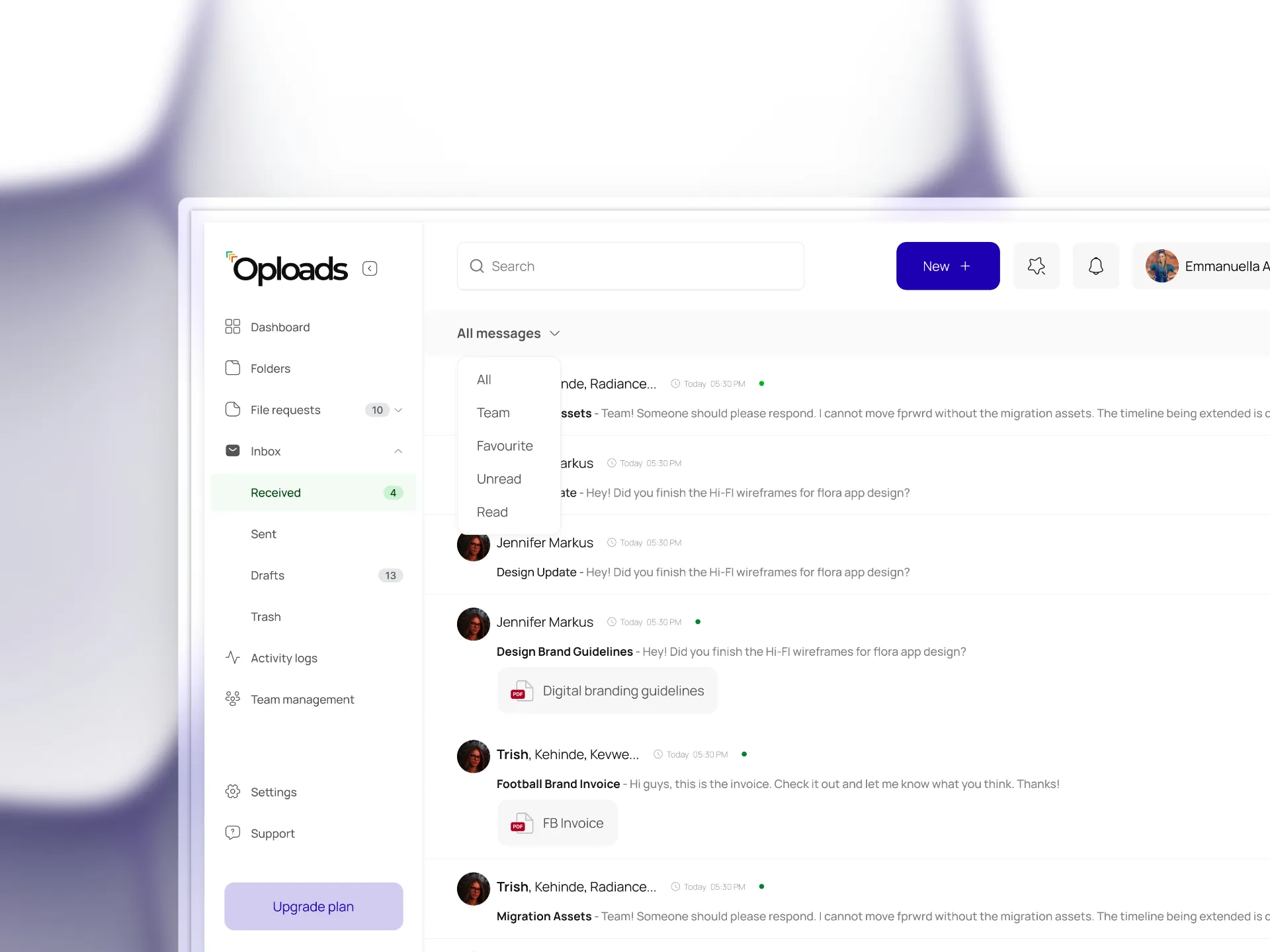 Oploads UI detail