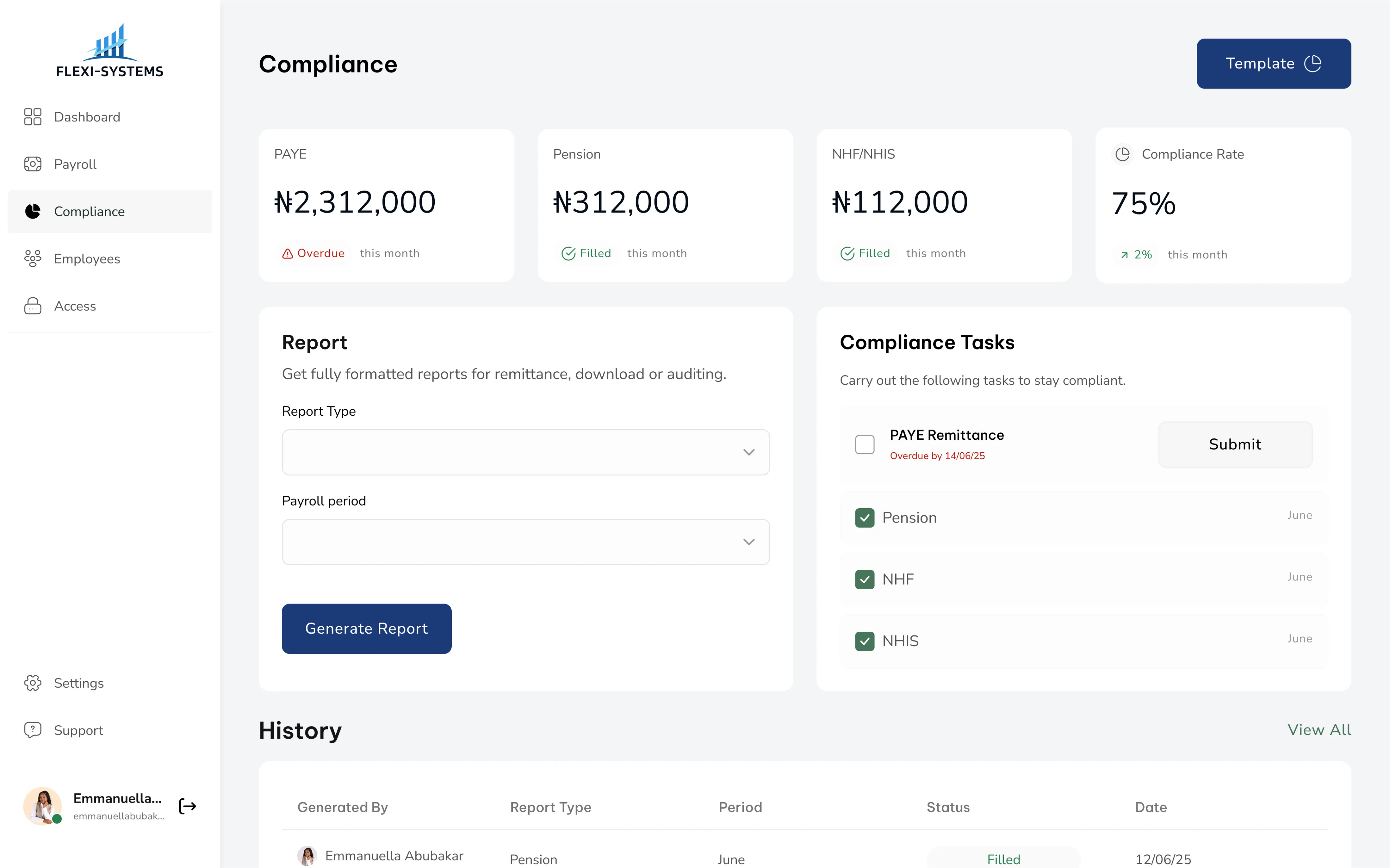 FlexiSystem compliance module screenshot