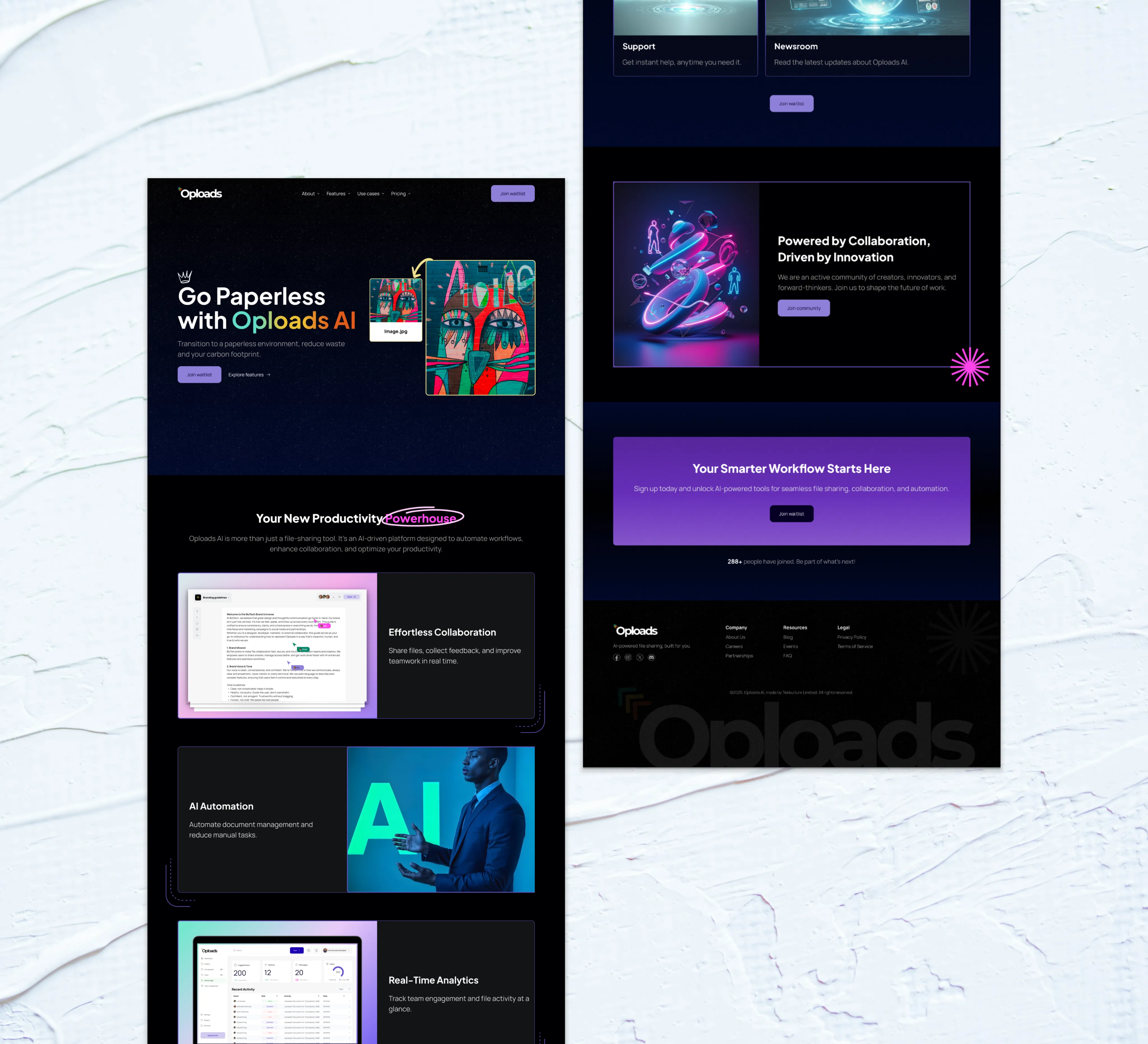 Oploads landing page design